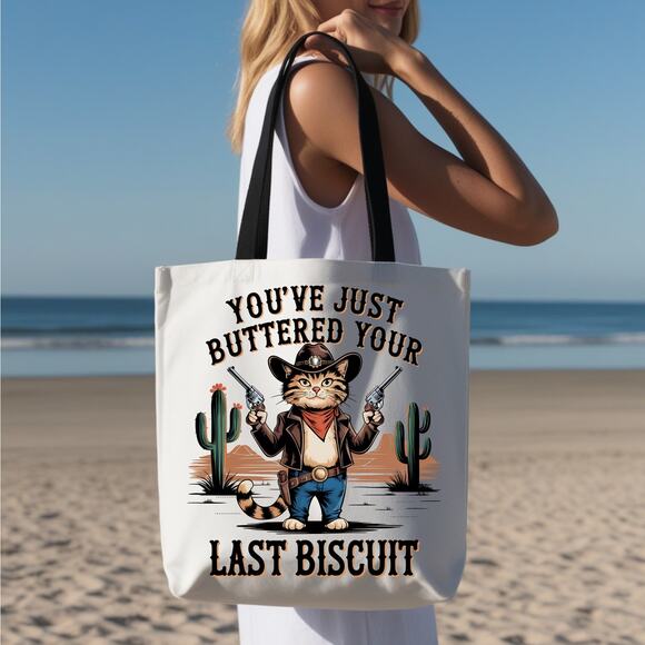 Buttered Your Last Biscuit Sassy Retro Western Gunslinger Cat - Picture 1 of 3